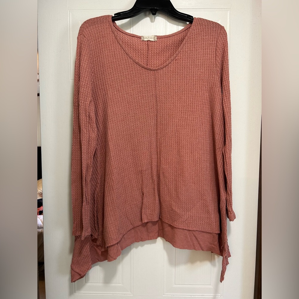 Altar’d State Pink Long Sleeve Waffle Knit Top